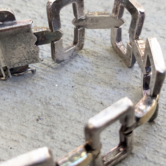 Vintage Sterling Silver Bracelet Two Tone Rectangle Italy 7.5 Modern - Picture 9 of 15